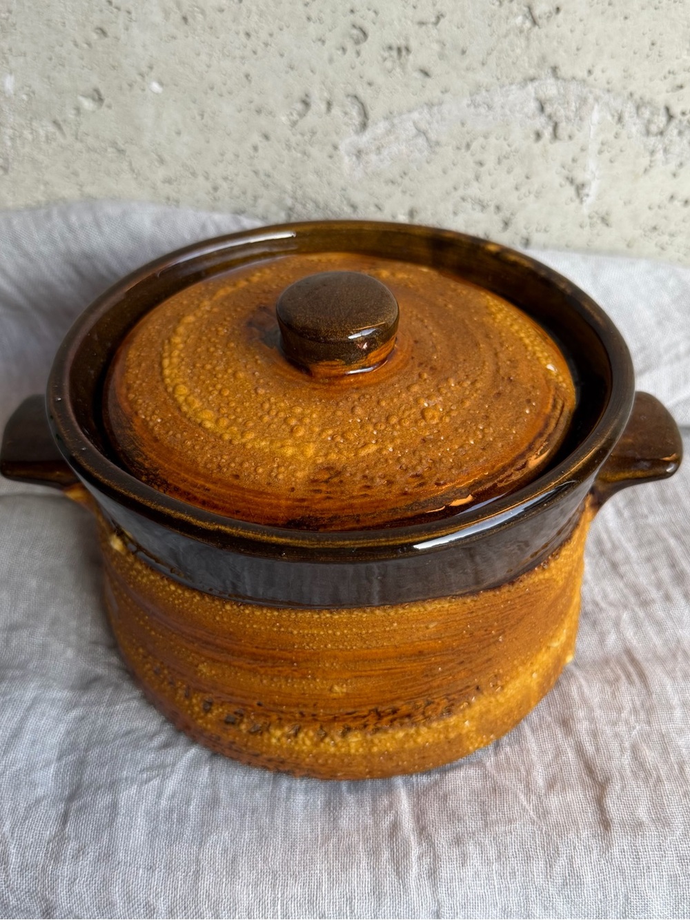 Hand-made  Vintage Laurentian Pottery  Glazed Stoneware Pot in Honey Brown